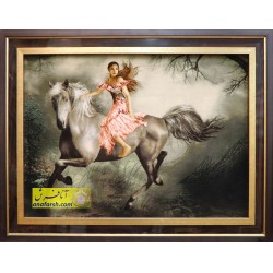 تابلو فرش دختر  اسب سوار